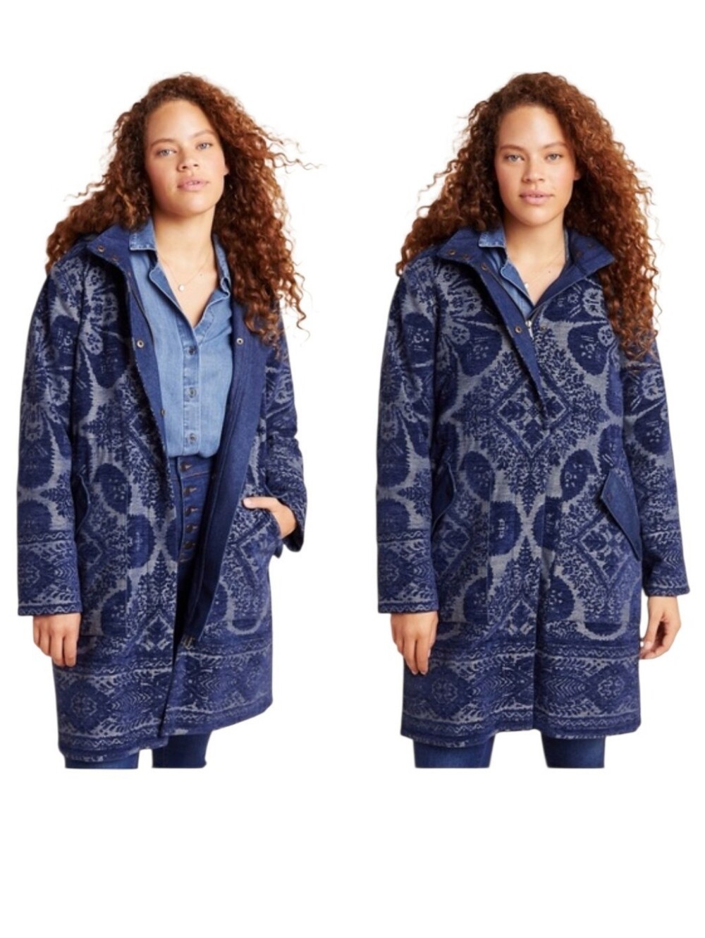 Anthropologie Chenille Tapestry Parka Jacket Blue Womens Size 3X